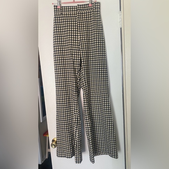 Free People Pants - Free People Plaid Jules Pants Flare Wide Leg High Rise Gingham Size 4